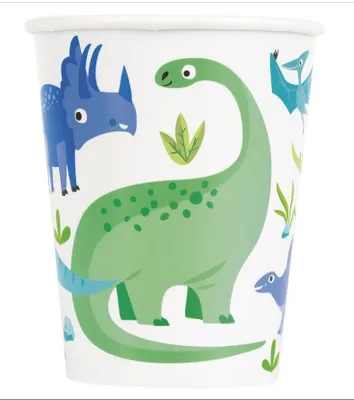 Obrázek produktu pro Párty papírové kelímky DINOSAURUS - zelenomodré - 270 ml - 8 ks