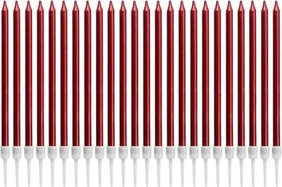 Immagine prodotto di Candele metalliche per decorazioni da festa - Candele lunghe rosse con supporto (24 pezzi)