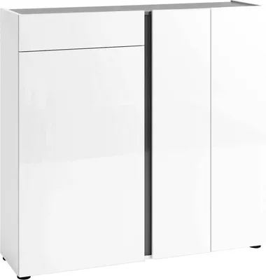 Produktbild von Schuhschrank - Anthrazit - Weiß Hochglanz - B 120 cm - 3 Türen - 1 Schublade