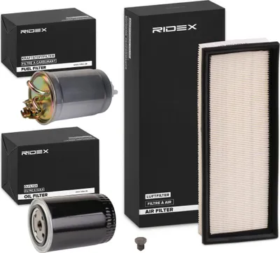 Produktbild von RIDEX Filterset Inspektionspaket Filtersatz für VW GOLF II (19E, 1G1) GOLF III (1H1) GOLF I (17) Jetta II (19E, 1G2, 165) für AUDI 80