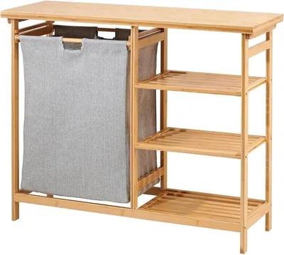 Produktbild von mDesign Badregal mit Wäschesammler Regal Organizer Wäschebahälter Bambus
