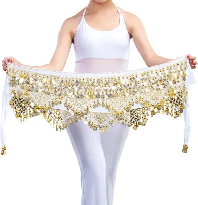 Produktbild von Bauchtanz-Taillenkette aus Samt mit Münzschnürung, leichter Taillengürtel für Damen zum Tanzen, Tänzer-Accessoires
