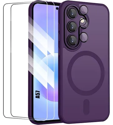 Image de Coque + 2 Verres Trempés pour Samsung Galaxy A57 5G, avec Anneau Magnétique et Vitre Caméra -Violet