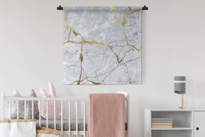 Produktbild von MuchoWow® Wandteppich Wandbehang Marmor - Muster - Gold - Weiß 90x90 cm Tapisserie Dekoration Wandtuch - Wandaufhänger
