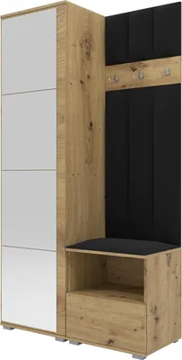 Produktbild von Garderoben-Set Nela I LUX mit Spiegel, gepolsterte Garderobe 100 cm mit Sitzbank, Wandpaneelen und Stauraum (Farbe: Artisan Eiche + Trinity 16)
