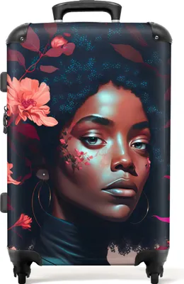 Produktbild von NoBoringSuitcases.com® Großer Koffer - Blumen - Frau - Porträt - Illustration - Kombinationsschloss TSA - Hartschalen Trolley 4 Rollen - 72 liter - Reisekoffer - 66 cmKoffer Mittelgroß 67x43x25 cm, 72L,
