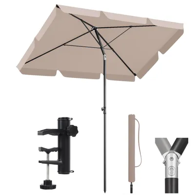 Produktbild von Sekey Sonnenschirm 200 x 125 cm Rechteckig Balkonschirm mit Balkonklammer und Schutzhülle, Neigbar, UV50+ Schutz, Taupe