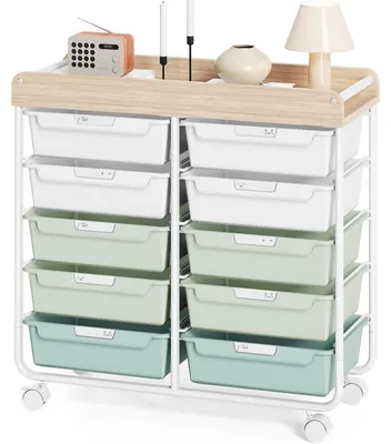 Image de Meuble de rangement sur roulettes avec 10 tiroirs, de couleur verte
