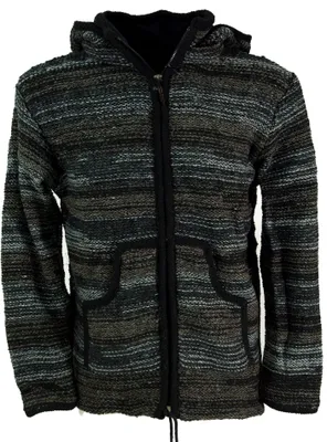 Produktbild von Uni Strickjacke, Wolljacke, Nepaljacke Batik Schwarz - Modell 24, Herren, Wolle, Größe: L