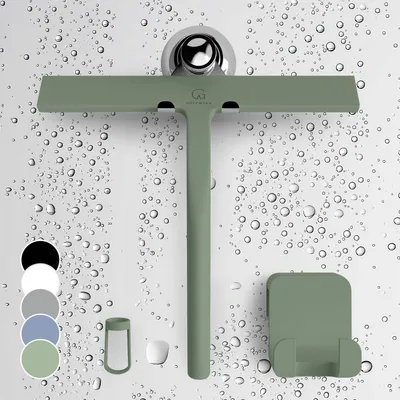 Produktbild von Gütewerk Duschabzieher, Silikon-Abzieher Dusche, Hygienischer Abzieher für Badezimmer, Duschwand & Fenster, Badezimmer Zubehör, 23cm Duschabzieher mit Halterung ohne Bohren