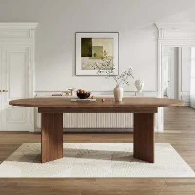 Produktbild von Ausziehbarer Esstisch 140–180 × 90 cm für 6–8 Personen, Esszimmertisch mit abgerundeten Ecken, 18 mm Tischplatte, moderner Esstisch in Nussbaumoptik