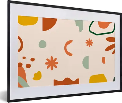Produktbild von MuchoWow® Gerahmtes Poster Formen - Muster - Blumen 60x40 cm - Poster mit Schwarzem Bilderrahmen Wandposter Rahmen Foto Bilder - Schlafzimmer - Plakat in Rahmen - Drucken