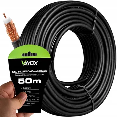 Zdjęcie produktu dla Vayox Kabel Antenowy CC1-50GEL | 50 m | 1.02 Cu | 4.8 FPE | Folia Cu | 7.0 mm PVC | Czarny