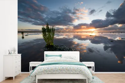 Produktbild von MuchoWow® Fototapete für Wohnzimmer oder Schlafzimmer Wandtapete Vinyl Motivtapete Wattenmeer - Sonnenaufgang - Wasser - 390x260 cm - Papiertapete