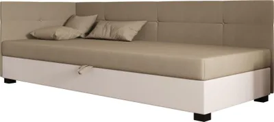 Produktbild von AURA SOFA Boxspringbett  DYLAN PLUS 80x195 Komplett-Set mit Bonell Matratze, Polsterbett mit Bettkästen - Hellbeige/Bronze, SAWANA 01/24