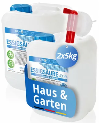 Produktbild von Nanoprotect Essigsäure Klimaneutral - 10 kg inkl. Auslaufhahn | 49,9% | Nachhaltig und CO2 neutral | Ideal als Reiniger und Entkalker | Für Haus und Garten