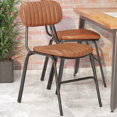 Produktbild von 2er-Set GINO | Retro Stuhl | Braun | Leder | Retrostühle, Vintage Stuhl