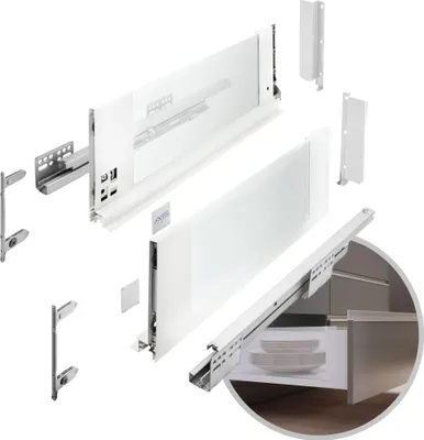 Produktbild von GTV - Schubladensystem AXIS PRO | Schublade mit Glasseiten | Schubkasten | Schubkastensystem | Höhe: 167 mm Länge: 300 mm | Weiß mit milchigem Glas