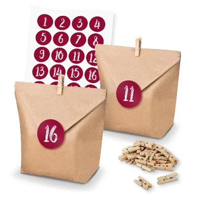 Produktbild von itenga SET Adventskalender 24x Tüten + Klammern + Zahlensticker (Z49)