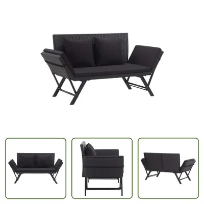 Produktbild von The Living Store Gartenbank mit Auflagen 176 cm Schwarz Poly Rattan