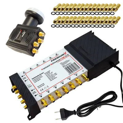 Zdjęcie produktu dla Zestaw multiswitch PremiumX 5/12 SAT Deluxe Quattro LNB z 32 złączami typu F