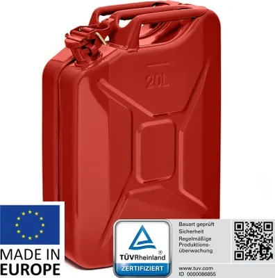 Produktbild von BW® Kraftstoffkanister Metall Benzinkanister 20 Liter - Rot RAL 3000 - UN-Zulassung - Hergestellt in Europa