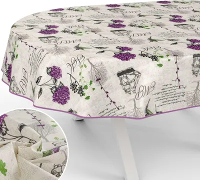 Produktbild von Tischdecke Hortensien mit Blumen Botanik aus Stoff Tischwäsche mit Beschichtung Tischtuch Barock Beige Oval Breite 140cm Länge 160cm mit Paspelband