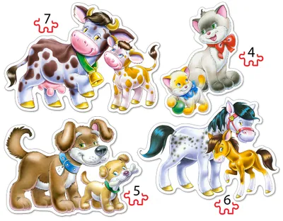 Obrázok produktu pre Castorland Puzzle 4 v 1 – Zvieratá a ich mláďatá