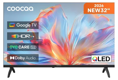 Produktbild von coocaa 32 Zoll Smart TV, 80cm, QLED HD Fernseher mit Google TV, HDR10, HLG, Dolby Audio, EyeCare, Triple Tuner DVB-T/-T2/-C/-S/-S2 CI+, Bluetooth 5.1, 32CGQH40, 2026 Neues Modell