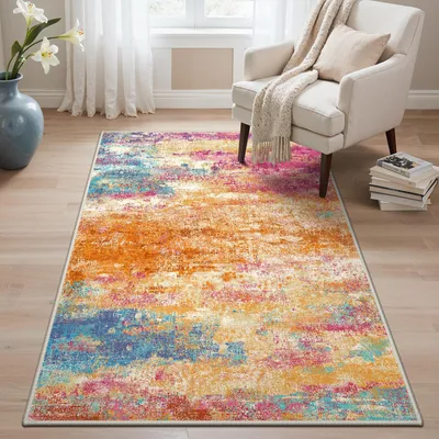 Produktbild von Waschbarer Teppich Wohnzimmer, Abstrakt Design, Kurzflor, Rutschfest, 120X170CM
