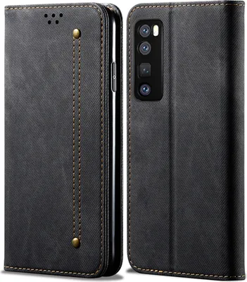 Produktbild von Huawei Nova 7 Pro Hülle, LaimTop Denim Leder Brieftasche Magnetverschluss Flip Bookstyle Schutzhülle mit Standfunktion für Huawei Nova 7 Pro Huawei Nova 7 Pro Schwarz