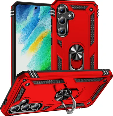 Produktbild von Schutzhülle für Samsung Galaxy S24 FE Dual Layer Robust Militäre Fallschutz Hülle mit Ringhalterung Ständer Rot
