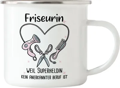 Produktbild von Friseurin Weil Superheldin Kein Anerkannter Job Ist Emaille Tasse Geschenk Danke Sagen Haarstylistin