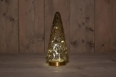 Productafbeelding van B.O.T. Tree Glass 13X28,5 cm Amber With Golden Base 10Led kerstverlichting Anna's Collection