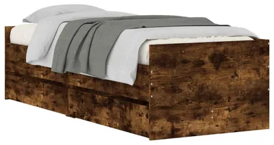 Image de vidaXL : Structure de lit avec rangement, chêne fumé, bois massif de pin