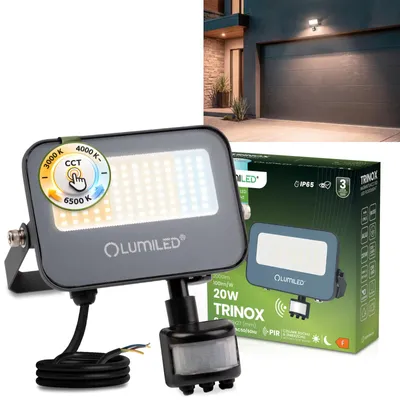 Produktbild von LUMILED LED Strahler Außen 20W 2000lm CCT 3000K 4000K 6500K mit Bewegungsmelder Dämmerungssensor IP65 Wasserdicht Fluter Außenstrahler Garten Garage Hof Wandstrahler Aluminium Grau Scheinwerfer Flutlichter schwarz Flutlichtstrahler