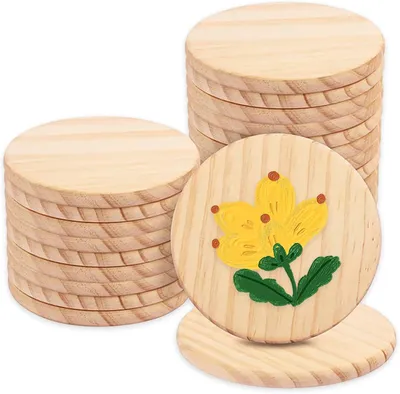 Produktbild von Holzscheiben 10 cm, 24 Stück, unbehandeltes Kiefernholz, zum Basteln
