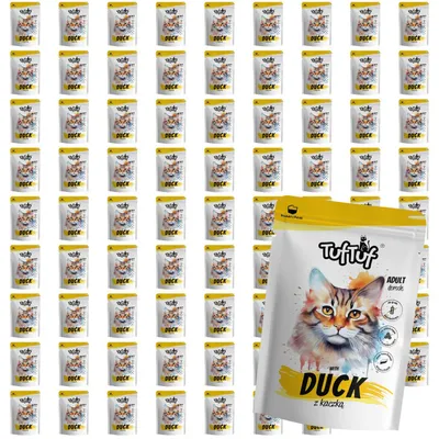Obrázok produktu pre TufTuf | Krmivo pre mačky s príchuťou kačice – súprava mokrého krmiva pre mačky, 80 x 100 g vrecúšok – mokré krmivo pre mačky