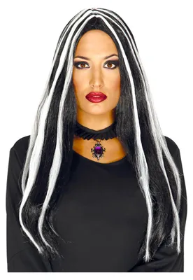 Produktbild von Gesträhnte Hexen-Langhaaperücke als Kostümzubehör für Halloween, Fasching & Gothic-Fans