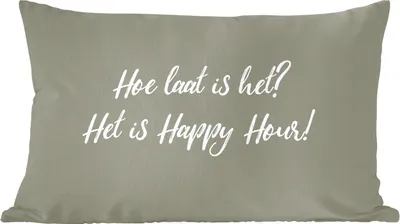 Produktbild von MuchoWow® Zierkissen Sofakissen Wohnzimmer Dekokissen 60x40 cm Sprüche - Wie spät ist es? Es ist Happy Hour! - Zitate - Kopfkissen - Polster mit Foto