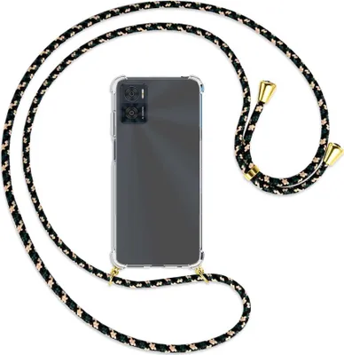 Produktbild von Handykette Backcover-Schutzhülle mit Band (Metall goldfarben) für Motorola Moto E22, Moto E22i 4G - camouflage