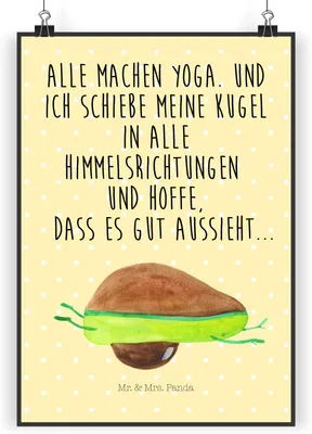 Produktbild von Mr. & Mrs. Panda Poster Avocado Yoga DIN A3 - Gelb Pastell - Geschenk, wanddeko, Wandbild, Unsportlich, drucke, Humor, Haha, Kunstdruck, Hilfe, Wanddekoration, Bauch