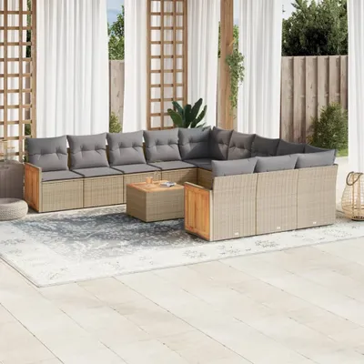 Produktbild von Design 13-tlg. Garten-Sofagarnitur mit Kissen Beige Poly Rattan, Gartenmöbel-Sets 2024 Neu