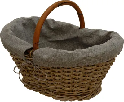 Zdjęcie produktu dla KRINES HOME Solidny koszyk na zakupy, koszyk ze stałym uchwytem, koszyk na owoce wykonany z prawdziwego rattanu z obszyciem (szary Koobo)