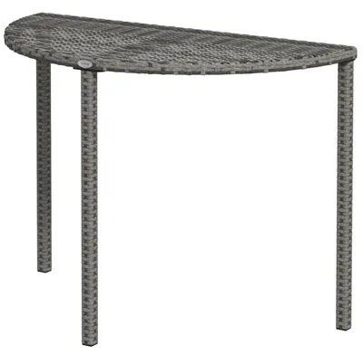 Obrázek produktu pro Balkonový Stůl Zahradní Odkládací Stolek Zahradní Nábytek Půlkulatý Polyratanový Kovový Šedý 100 X 50 X 74 Cm
