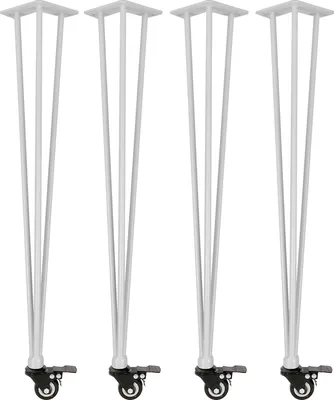 Produktbild von Natural Goods Berlin HAIRPIN Legs Adjustable, Tischbeine mit Rollen, Haarnadelbeine, Tischgestell, mit Rollen, Weiß, 78 cm, 4 Stück