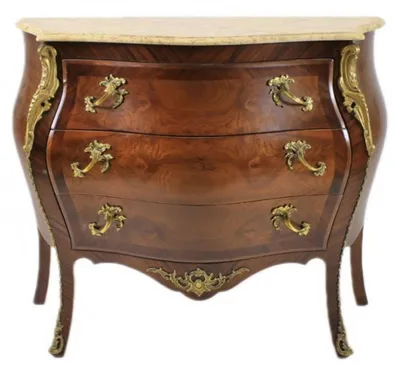 Image de Commode baroque française de Casa Padrino, couleur marron avec plateau en marbre crème, dimensions : 110 x 50 x 90 cm