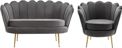 Produktbild von Set aus 2-Sitzer-Sofa und Schalensessel aus anthrazitfarbenem Velours DANDELION