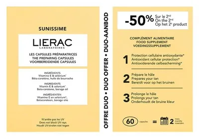 Image de Complément alimentaire pour le soutien de la peau pendant les bains de soleil Sunissime Lierac, 60 gélules