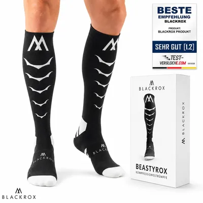 Produktbild von BLACKROX Kompressionsstrümpfe Sport Astropreform Kompressionssocken Vergleichssieger Sportkompressionsstrumpf Laufstrümpfe Fussball, schwarz, Gr. S-M
